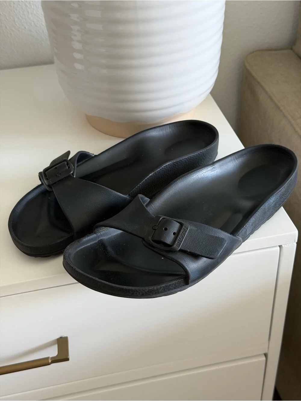 Birkenstock Black Slip-On Sandals with Adjustable Buckle unisex